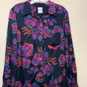 Blair Black and Neon Floral Button Down Soft Shirt Size M
